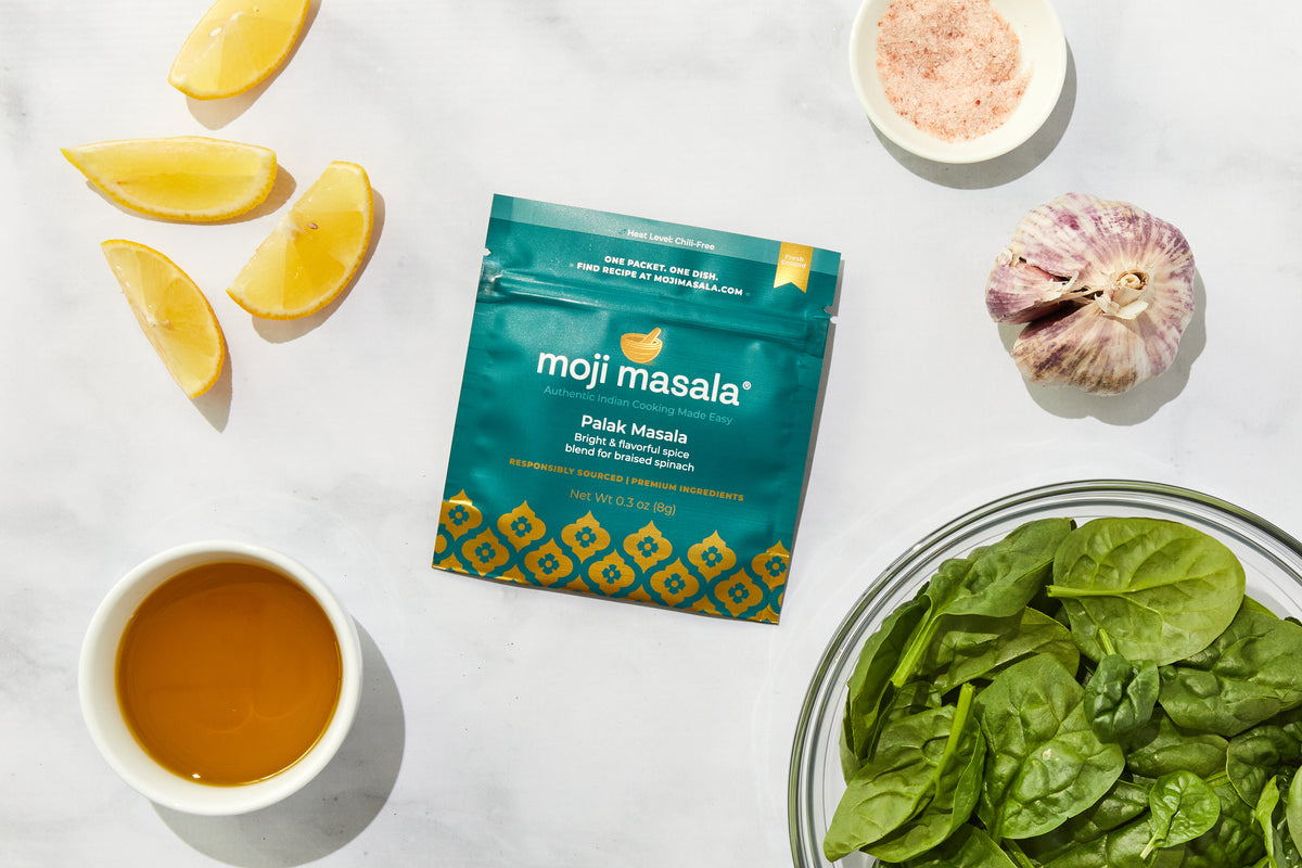 Palak Masala spinach curry finished dish — moji masala® Vegan Gift Set