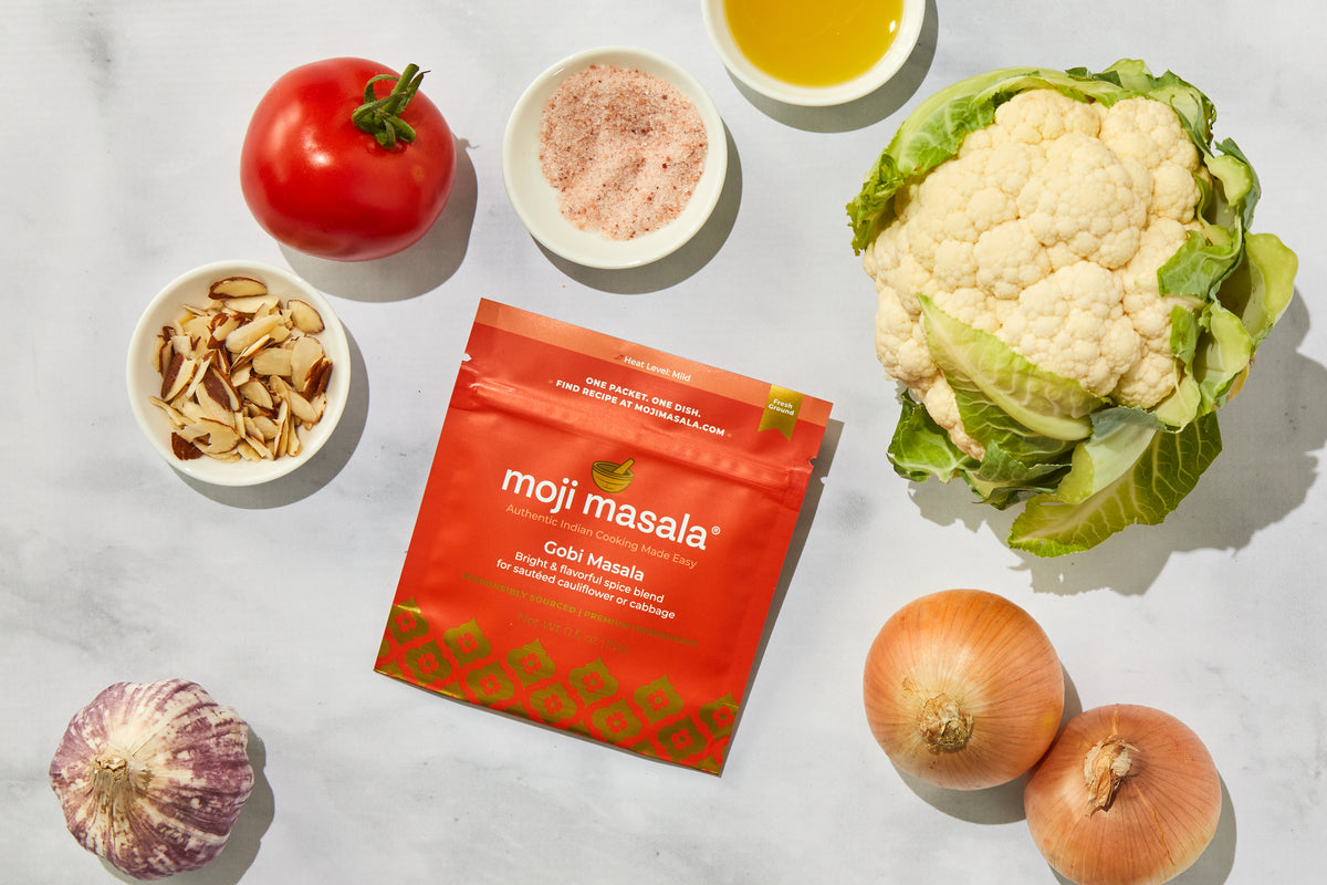 Gobi Masala cauliflower curry finished dish — moji masala® Vegan Gift Set