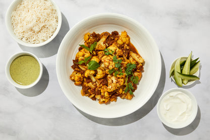 Gobi cauliflower curry plated — moji masala® Vegan Indian Spice Gift Set